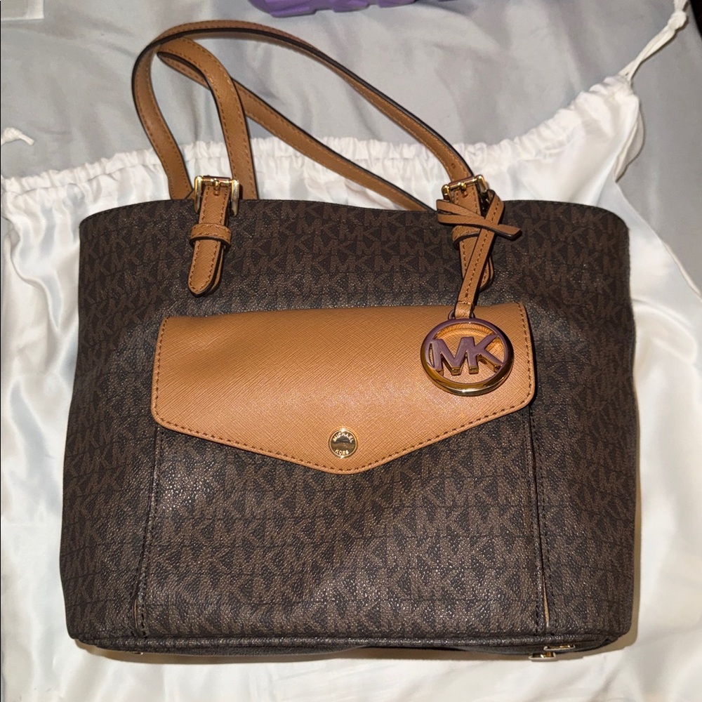 Michael Kors Dark Brown and Tan Shoulder Bag